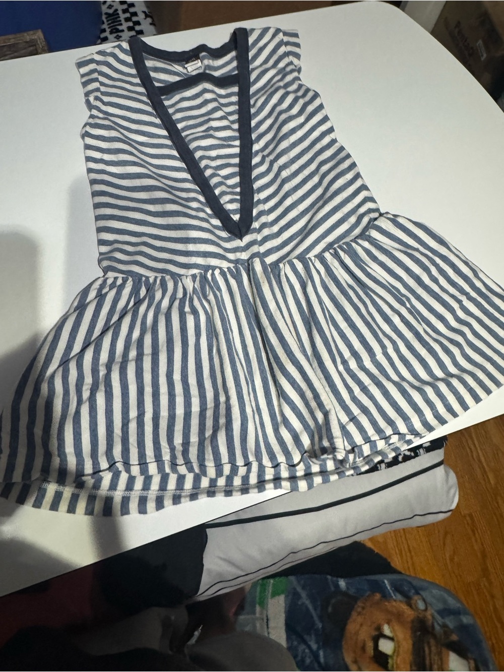 A Tea Striped Navy and White V-Neck dress